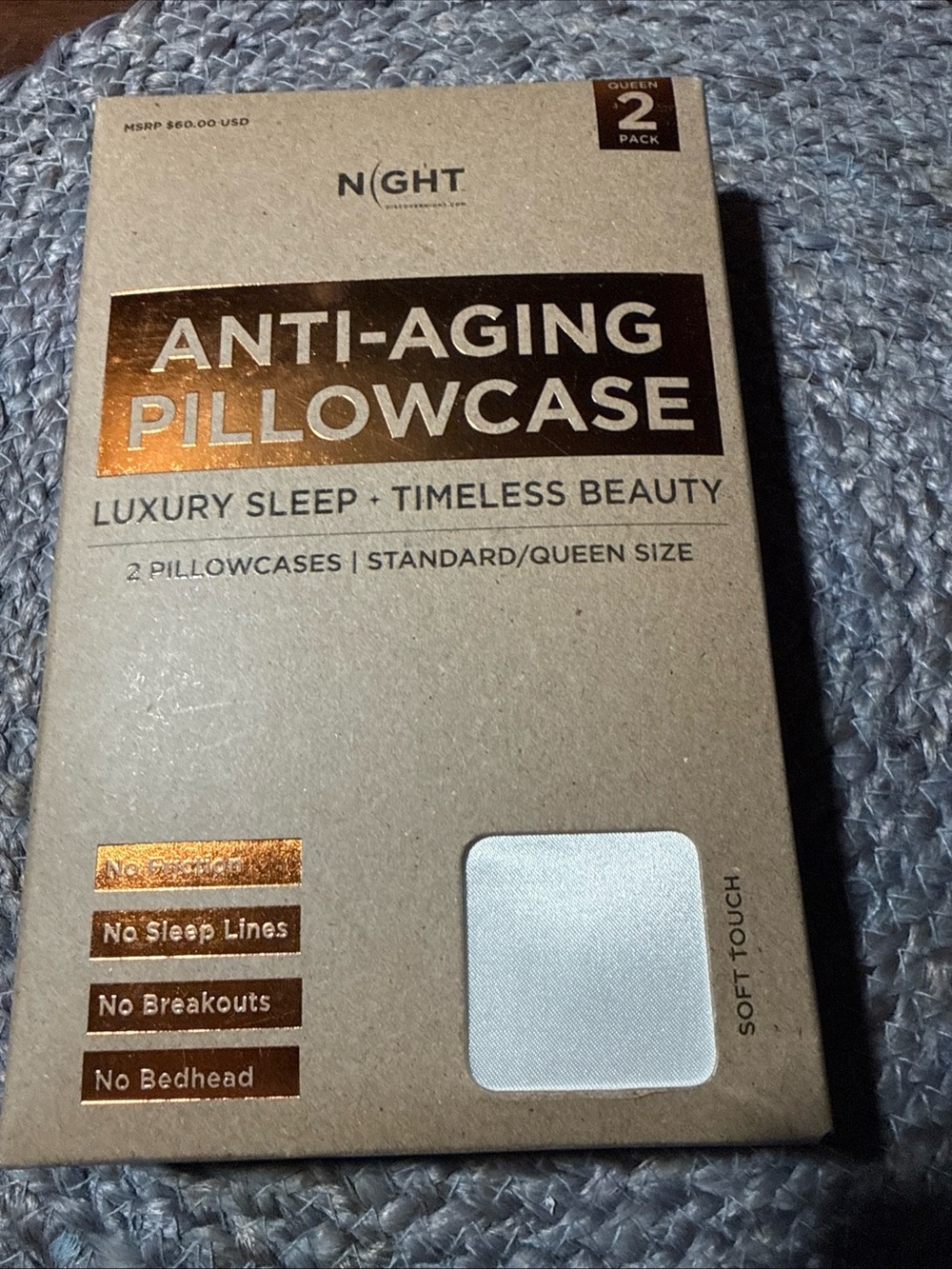 Discover Night Anti-Aging Pillowcase - White (2 Pack) Standard NWT